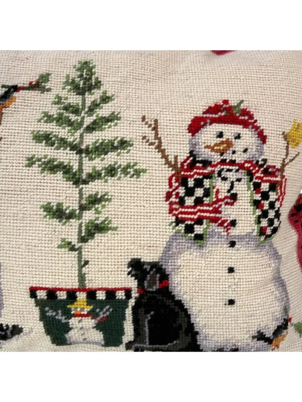 Snowmen Needlepoint Pillow Whimsical Christmas Holiday Decor 15x19 Zip Cover